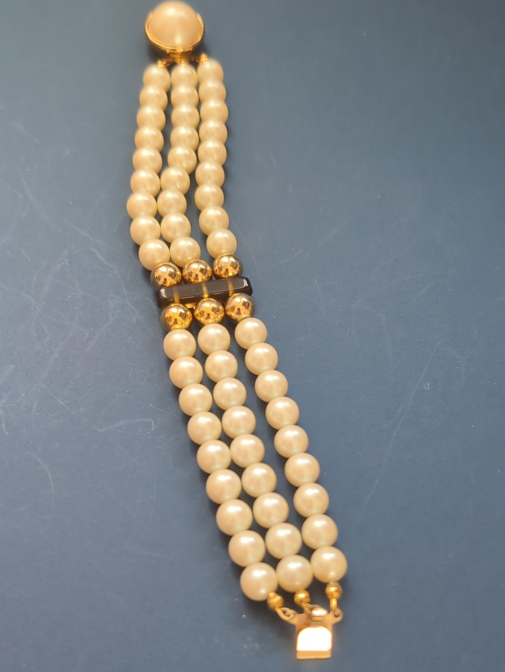 Gold-Tone Pearl Triple Strand Bracelet